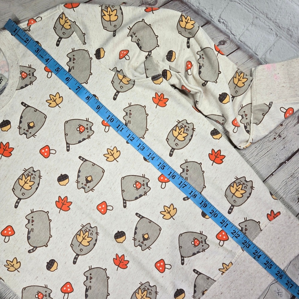 Pusheen Womens XS Sweatshirt Gray Autumn Fall Mushroom Acorn All Over Print - Picture 9 of 10